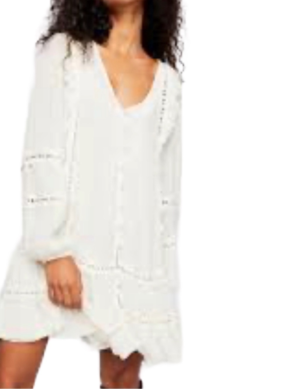 Free People Snow Angel Mini Dress White/ivory Embroidered Button Front Sz S/P